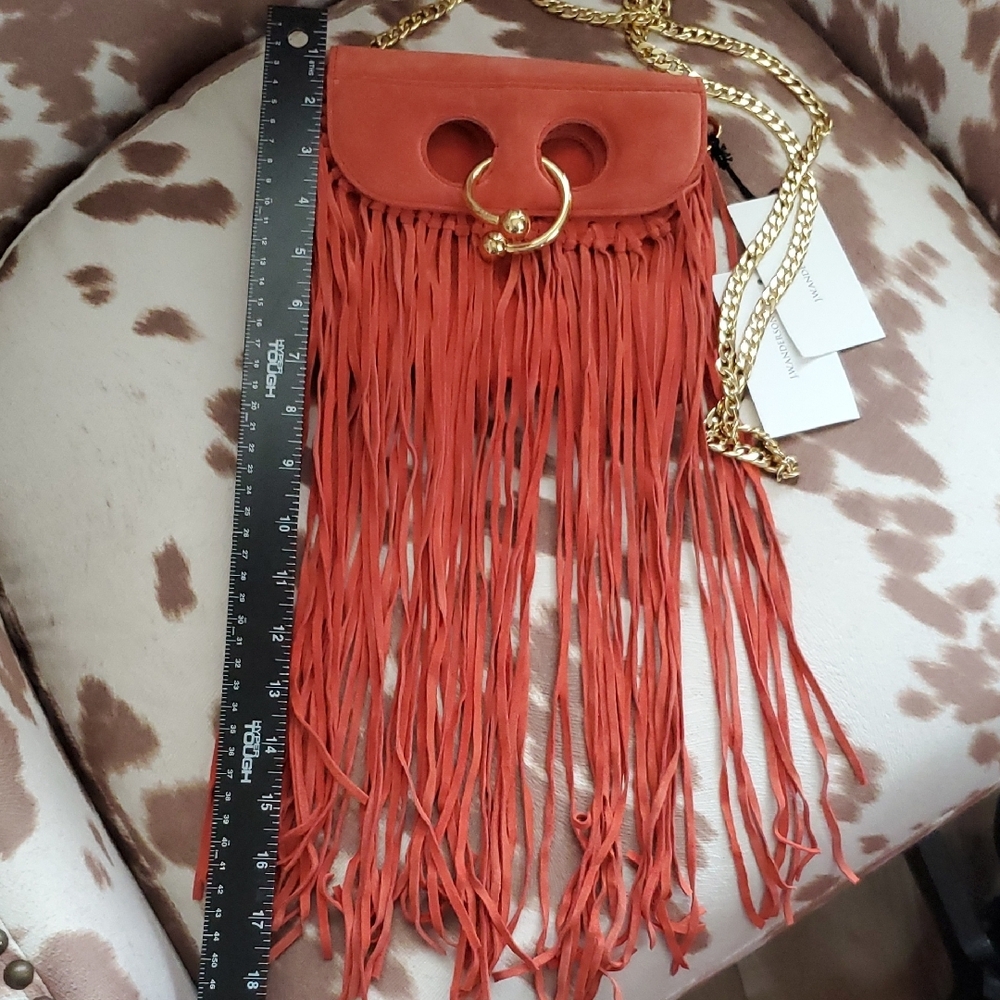 NWT J.W. Anderson Orange Suede Pierce Bag w/Fringe - Picture 3 of 15